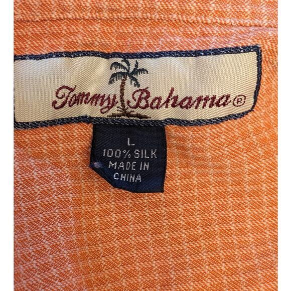 Tommy Bahama Silk Shirt Mens Large Orange Check Short Sleeve Button Beach Resort - Picture 2 of 13